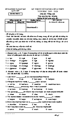 Đề thi thử tuyển sinh vào Lớp 10 THPT môn Tiếng Anh - Đề số 2 - Năm học 2019-2020 - Sở giáo dục và đào tạo Lạng Sơn